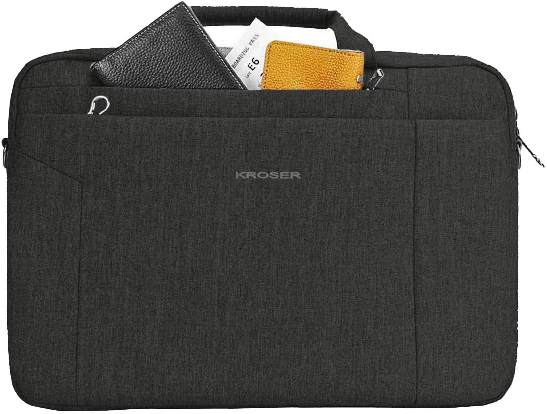 KROSER Unisex Adjustable Straps Foam Laptop Briefcase, 15.6", Black, 1-Piece