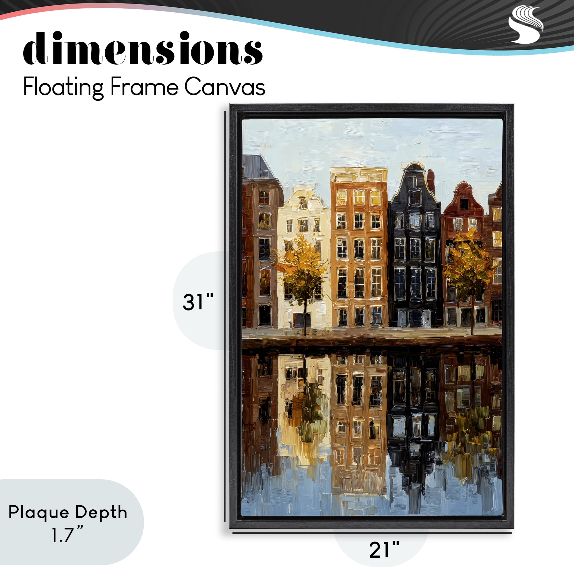 Stupell Industries City Reflection over Canal Black Framed Floater Canvas Wall Art, design by Petal Prints Design