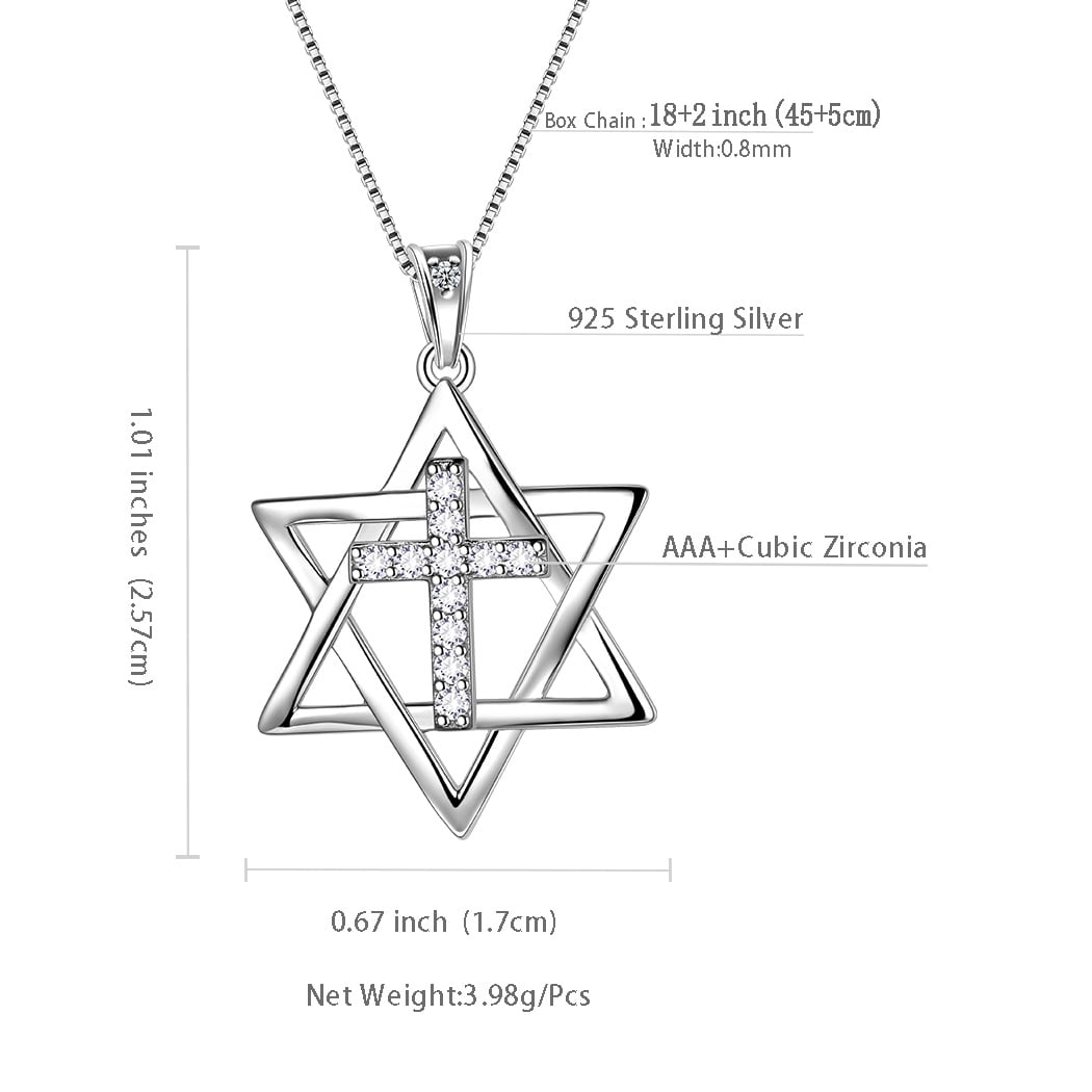 Magen Star of David Necklace Corss Pendant 925 Sterling Silver Jewish Lucky Amulet Jewelry Gifts for Women Mens Boyfriend