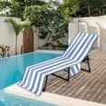 thumbnail image 6 of QccHieUs Beach Chair Cover Chaise Lounge Chair Cover Convenient Striped with Side Pockets Blue, 6 of 9