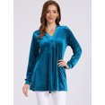 thumbnail image 5 of DARING DIVA Women's Velvet Top V Neck Long Sleeves Loose Blouse M Lake Blue, 5 of 8