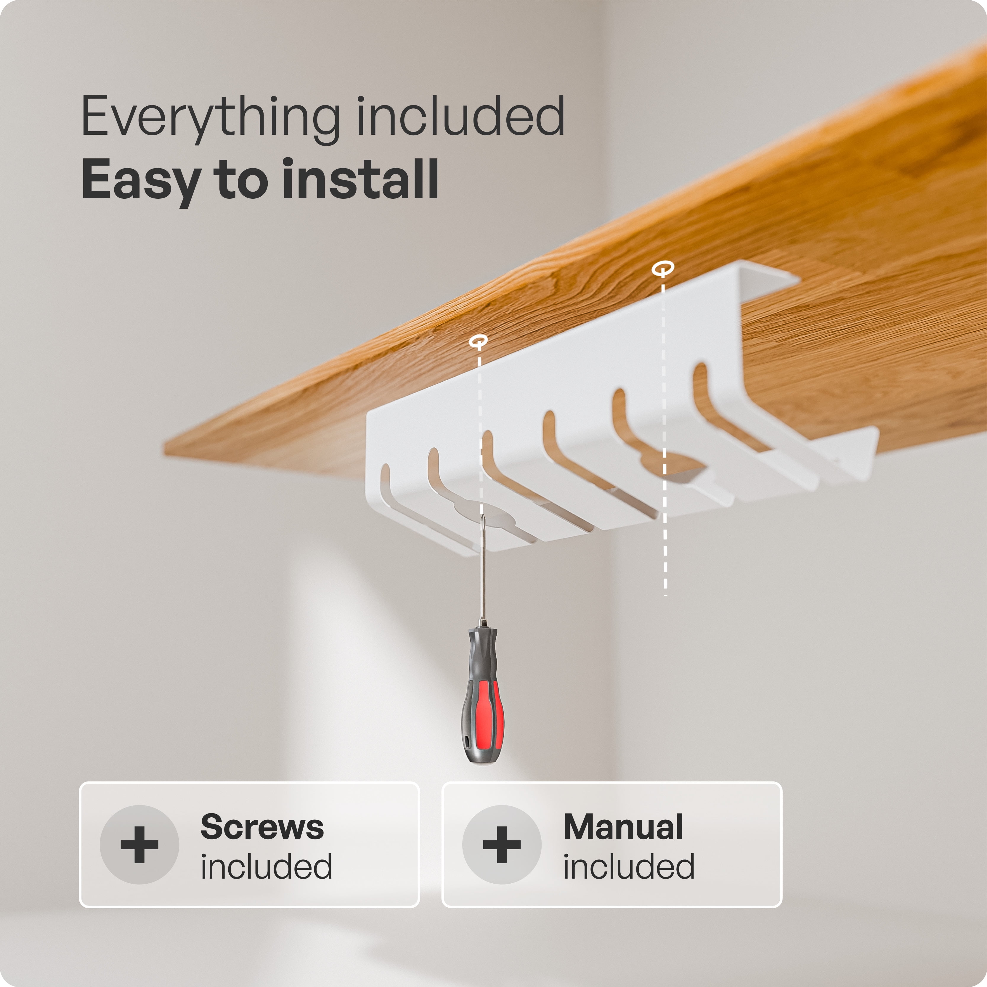 pamo Cable Management Under Desk for Easy mounting Under-Table I Set of 3 - with 10X Cable Ties I Desk Organizer for Office/Home Office Table Thoughtful Cable Tray Holder