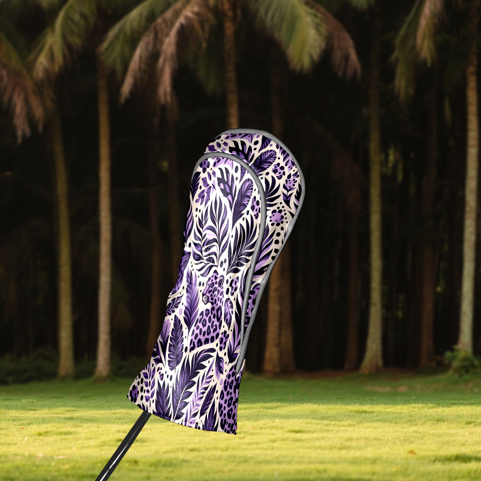 Golf Club Covers, Purple LeopardPlant Premium PU Leather Driver Hybrid Putter Head Covers with Velvet Lining, Waterproof Golf Gifts for Men Women