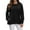 Black, variant on Women's Side Slit Button Detail Round Neck Sweatshirt, Autumn Winter Solid Color Casual Long Sleeve Pullover Top with Soft Cotton Polyester Blend for Comfortable Relaxed Fit and Street Fashion Black