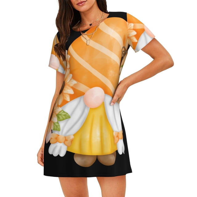 Balery Sunflower Gnomes 2 Camisón de manga corta con cuello redondo para mujer, cómodo y elegante.