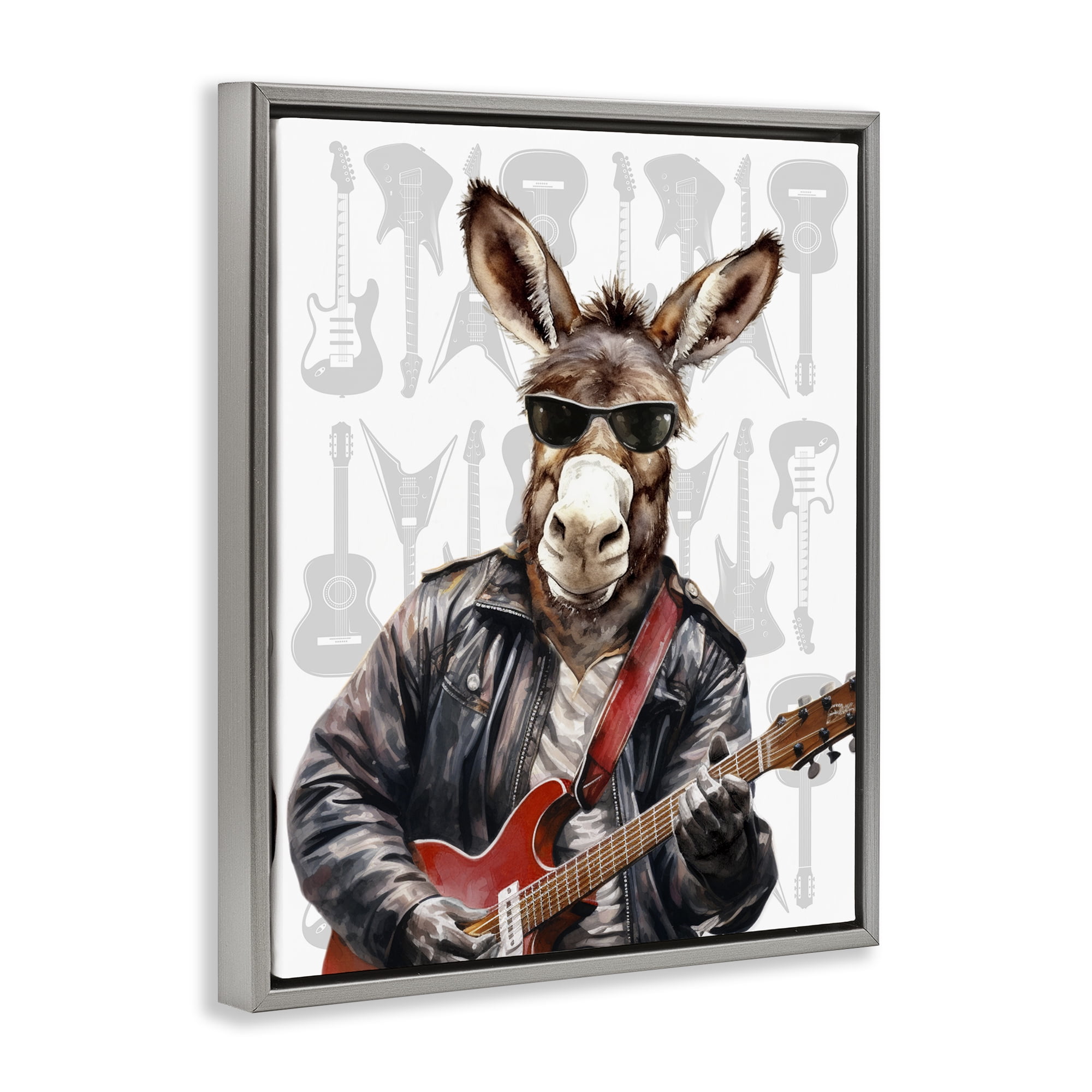 Stupell Industries Performing Musician Donkey Gray Framed Floater Canvas Wall Art, design by CAD Designs