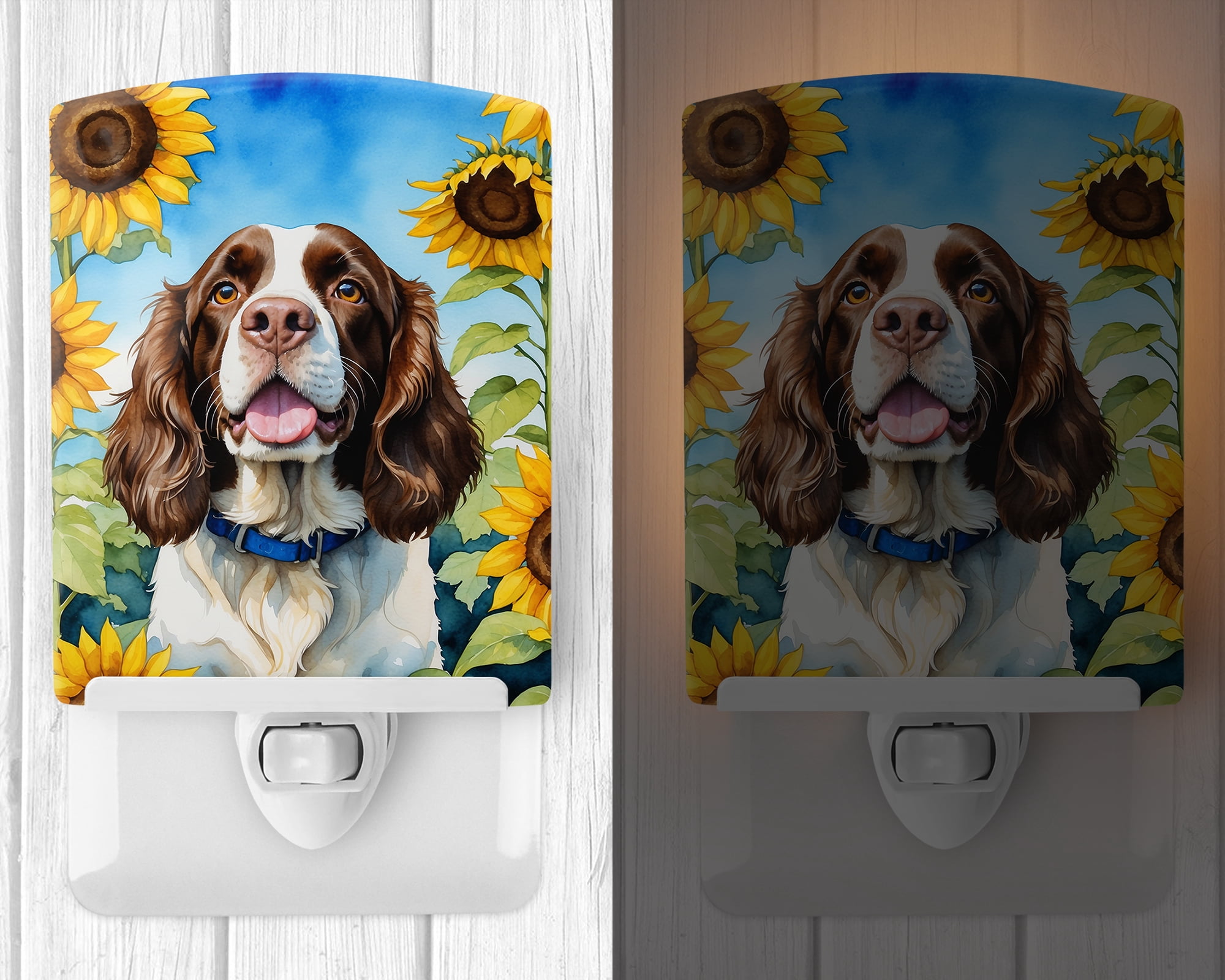 English Springer Spaniel in Sunflowers Ceramic Night Light 4 in x 6 in
