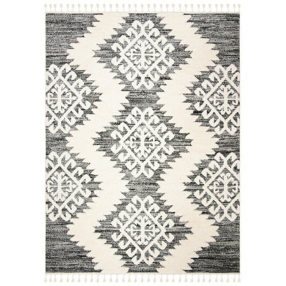 SAFAVIEH Moroccan Tassel Shag Desmond Area Rug, Ivory/Grey, 8' x 10'