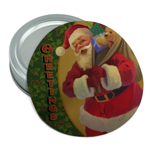 Christmas Holiday Greetings Santa Claus Holly Round Rubber Non-Slip Jar Gripper Lid Opener