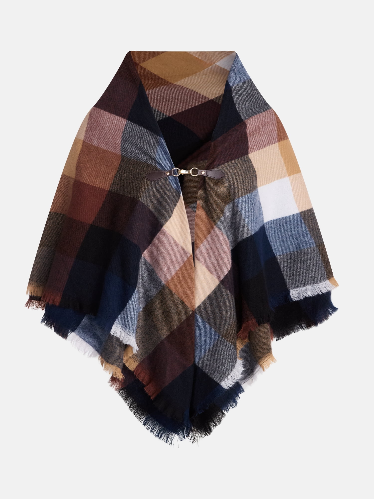 Time and Tru Women's Plaid Poncho with Clasp, Sizes S/M-L/XL