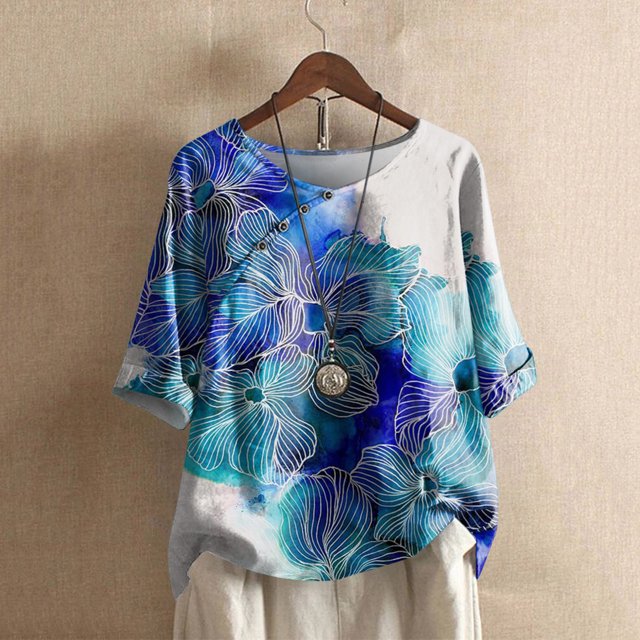 ICHUANYI Clearance Fashion Woman Causal Round Neck Printing Blouse 1/2Sleeve T-Shirt Summer Tops(White, XL) ICHUANYI WER2023081106706