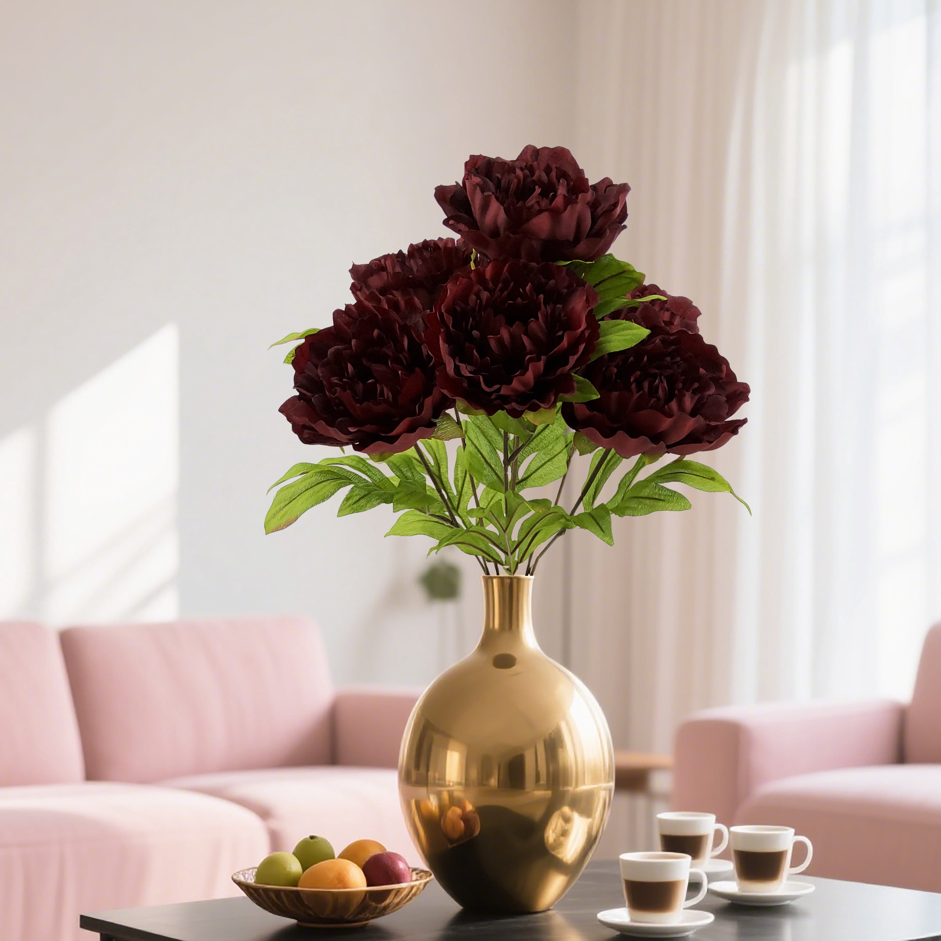 Mainstays Indoor 19 in Artificial Polyester Peony Bush, Burgundy