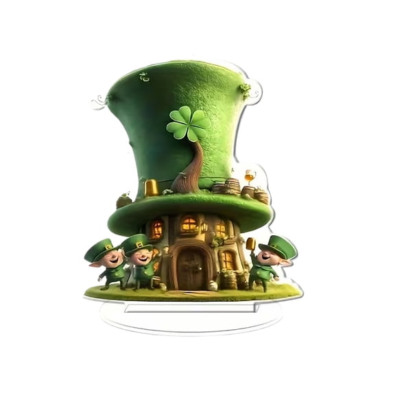 Coollooc St. Patrick's Day Green Four-Leaf Acrylic Tabletop Decor, Green Flat Ornament for Home Party Office Decor, Holiday Tabletop Shelf Mantel Centerpiece(G)