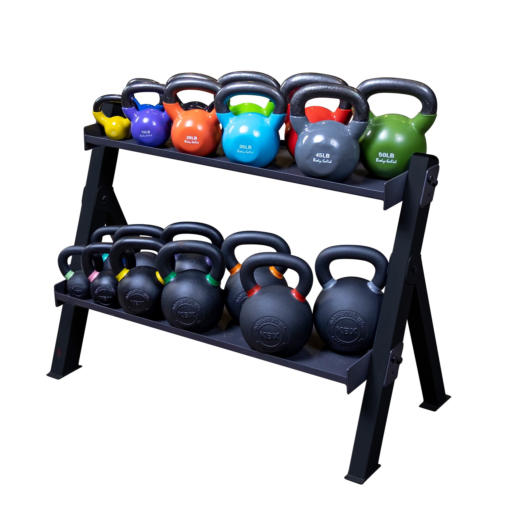 Body Solid Adjustable 2 Tier Weight Rack, Black, 79 lbs
