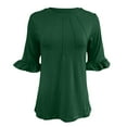 thumbnail image 4 of OSOLU Women Solid Color Striped O-Neck Mid Sleeve T-Shirt Tshirts Tee With Sleeves Comfort Dailywear, 4 of 6