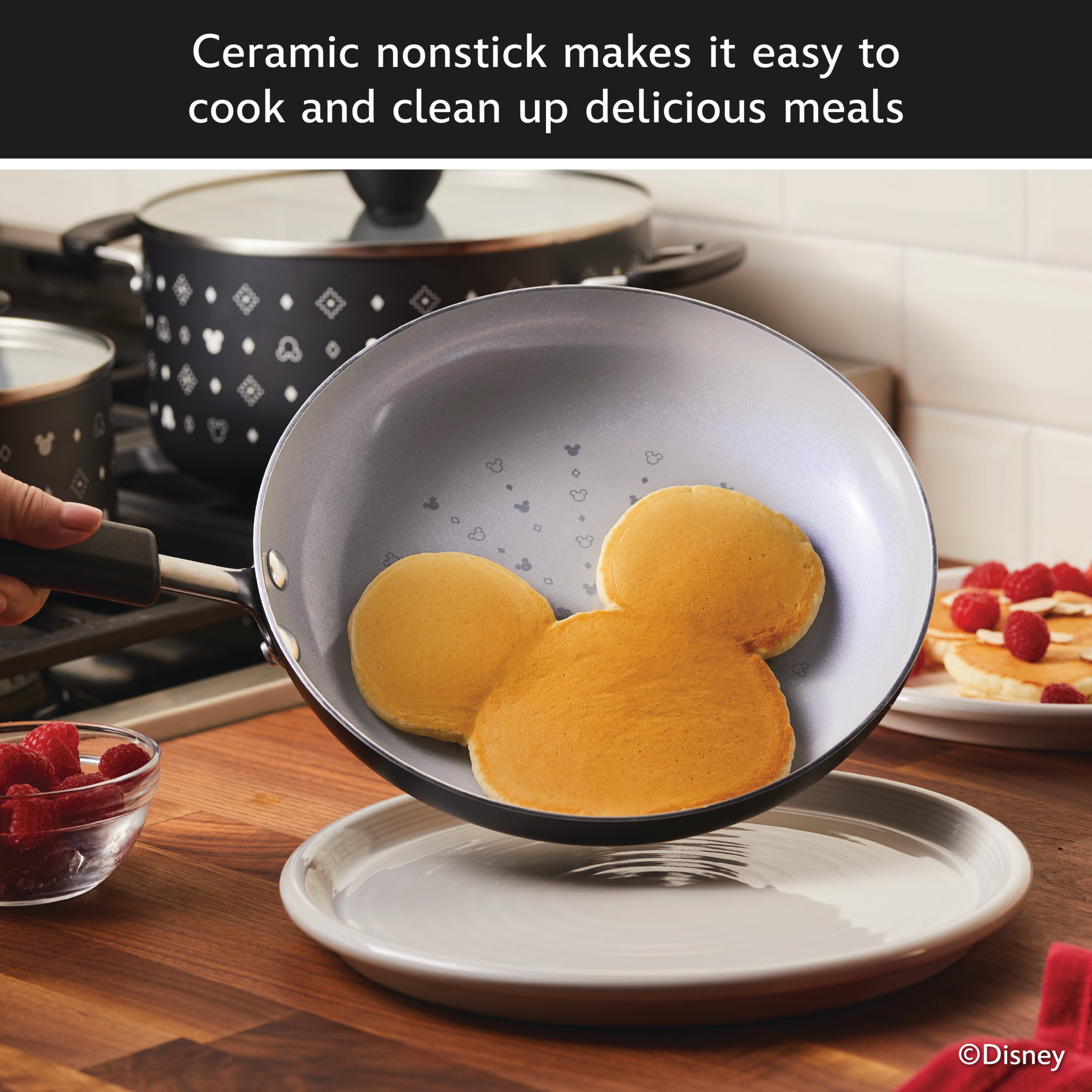 Farberware Disney Monochrome 9.5 Inch Ceramic Nonstick Fry Pan, Dishwasher Safe, Black