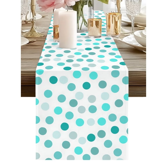 Table Runner Teal Polka Dots Table Runners Vibrant Modern Circles Cotton Linen Dresser Scarf Kitchen Dining Table Decor for Holiday Party Home Decor 13x36 Inch