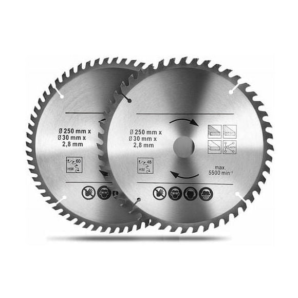 High-Quality Circular Saw Blade Set, 250 X 30 Mm Set Of 2 Carbide Alloy Precision Cutting Saws, Versatile Use For Natural Wood Hardwood Softwood And Plywood Crosscuts