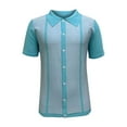 thumbnail image 2 of Nnhblu Men Cotton Short Sleeve Turndown collar Stripe Casual Shirts Blue XL, 2 of 4