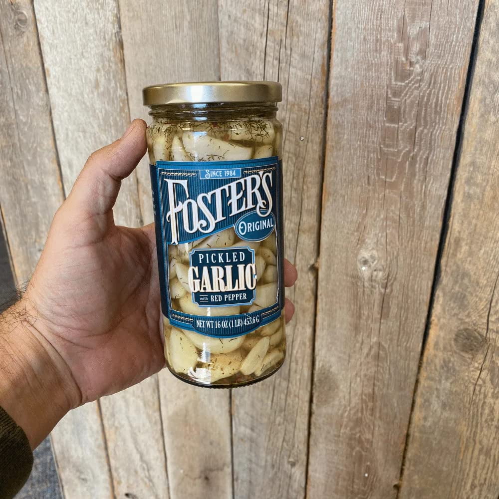Foster's Pickled Garlic Cloves- Original- 16oz (2 Pack)- Pickled Garlic in a Jar with Red Pepper - Traditional Pickled Vegetable Recipe for 30 years - Gluten Free, Fat Free, NO Preservatives