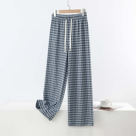 BXJX Women s Plaid Lounge Pants- Soft Elastic Waist Thermal Casual Ankle-Length Pajama Bottoms Gray Size 2XL
