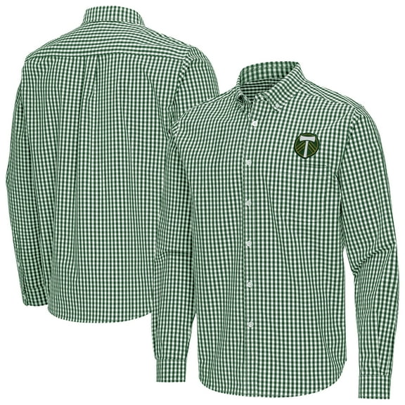Men's Antigua Green Portland Timbers Ellis Tri-Blend Long Sleeve Button-Down Shirt
