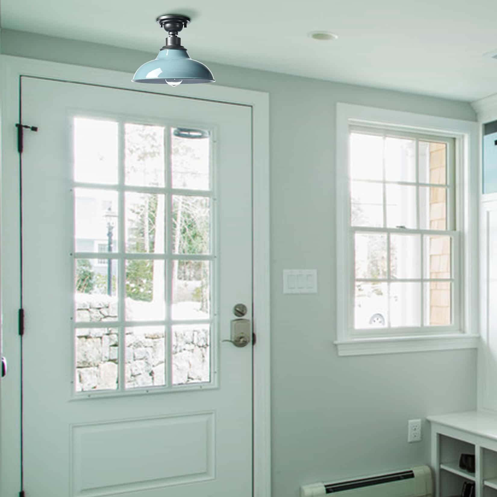 Modern Light Blue Semi Flush Mount Light Barn Shade Ceiling Light Fixture