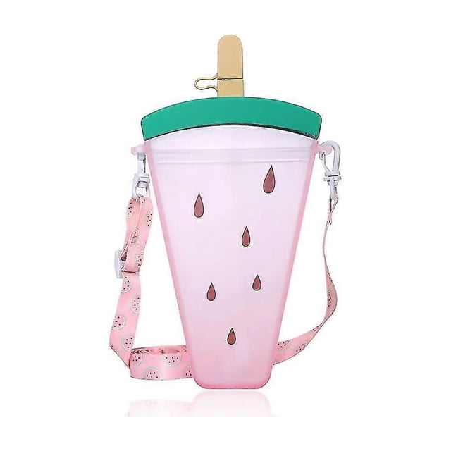 12Oz (350ML)Cute Water Bottles with Straws, Creative Kawaii Popsicle Cups, Leakproof Plastic Popsicl