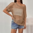 thumbnail image 4 of Crochet Coverups for Women Summer Cap Sleeve Hollow Out Casual Cruise Beach Vacation Tops Knit Pullover Sweater Khaki 2XL, 4 of 7