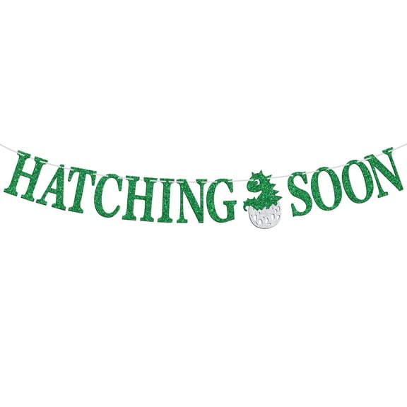 Hatching Soon Banner, We Can Bearly Wait/Oh Baby, Dinosaur Theme Baby Shower/Pregnancy/Gender Reveal Party Decoration Supplies, Green Glitter