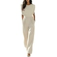 thumbnail image 2 of uublik Jumpsuit Woman Beige Elegant Loose Sleeveless Wide Leg Romper Crewneck Formal Overalls, 2 of 3