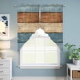 thumbnail image 6 of Swag Valance Curtains for Windows, Farmhouse Blue Brown Light Filtering Kitchen Curtains with Rod Pocket, Vintage Wooden Striped Decorative Window Treatment Valances for Living Room, 36x45 - 2 PCS, 6 of 9