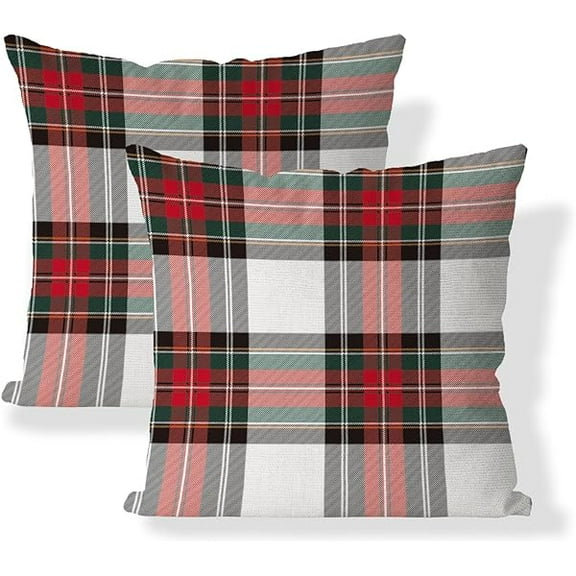 Wanhoo Christmas Pillow Covers 18x18 inch Set of 2 Red Green White Plaids Check Throw Pillows Winter Holiday Decorations Farmhouse Rustic Cushion Covers for Bed Chair Sofa Couch