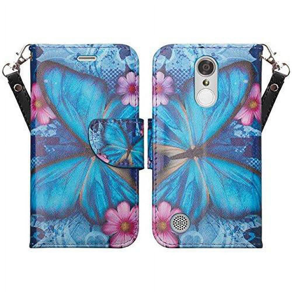 LG Risio 3 Case,LG Rebel 3 LTE Case (L157BL), LG Fortune 2 Case, LG Zone 4 Case, LG K8 2018 Case, Cute Wrist Strap Flip Folio [Kickstand] Pu Leather Case ID Slot Girls Women - Blue Butterfly - image 2 of 5