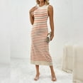 thumbnail image 6 of IDOPIP Women's 2025 Summer Sleeveless Striped Bodycon Midi Dress Crew Neck Slim Ribbed Knit Dresses, 6 of 8