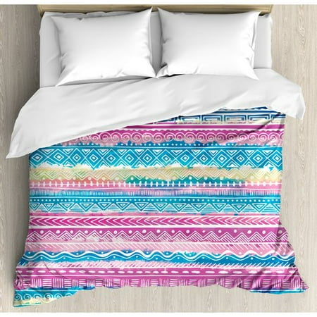 Ambesonne Tribal Tie Dye Effect Art Stripes Aquatic Theme Bohemian