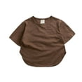 thumbnail image 3 of Boys T Shirts Kids Unisex Solid Short Sleeve Crewneck Loose Basic Tee Top Boys' Tops Brown 2-3 Years, 3 of 9