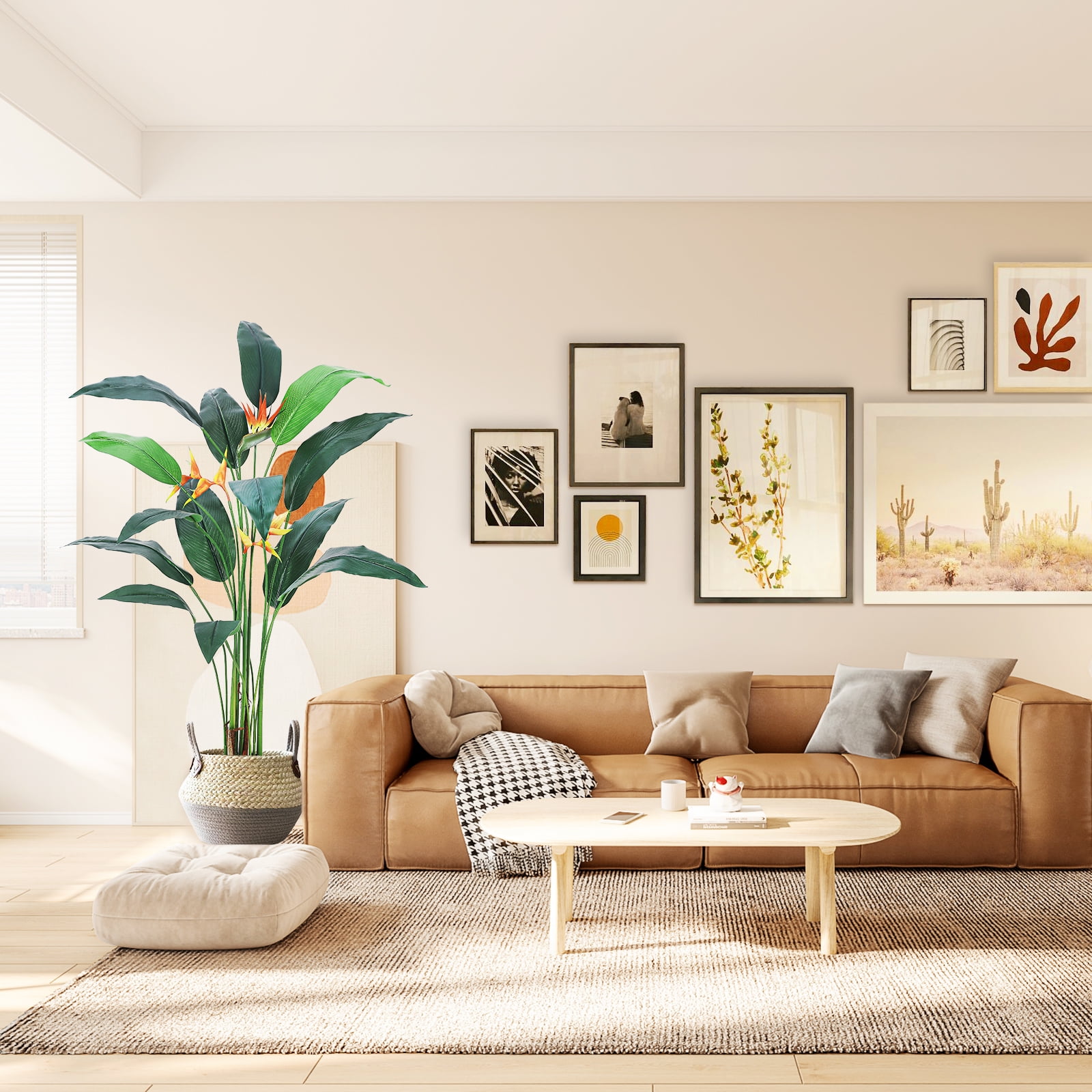 1/2 Pack Artificial Bird of Paradise Plant 6/7FT Fake Palm Tree for Indoor Outdoor Modern Decor Faux Plants for Home Office Perfect Housewarming Gift with Trunks Faux Leaves