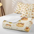 thumbnail image 4 of Feelyou Sugar Gothic Bow Ghost Quilt Full, Cartoon Pumpkin Flower Full Bedspread Sets, Cream Yellow, 3 Pieces, 1 Comforter and 2 Pillowcases, 4 of 7