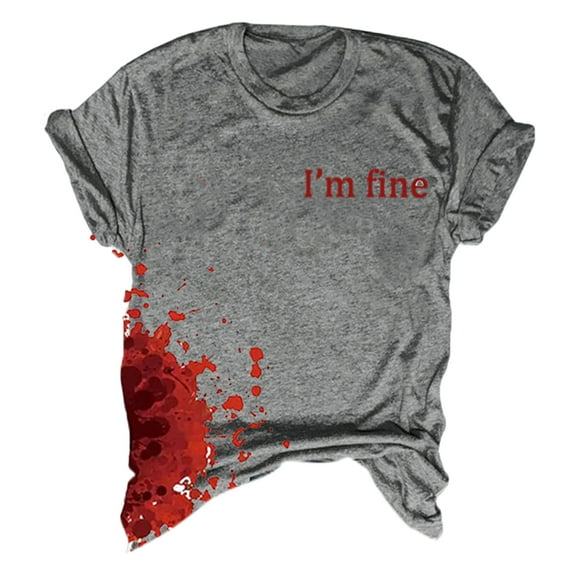 Women T-shirt Round Neck Short Sleeve Horror Halloween Print Tee Shirt Thin Stretchy Cosplay Festivals Pullover Tops