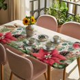 thumbnail image 3 of Christmas Poinsettia Table Cloths for 6 Foot Rectangle Tables, Xmas Birds Berries Eucalyptus Botanical Patio Waterproof Elastic Fitted Tablecloths, Washable Rectangular Table Cover for Camping, 3 of 8
