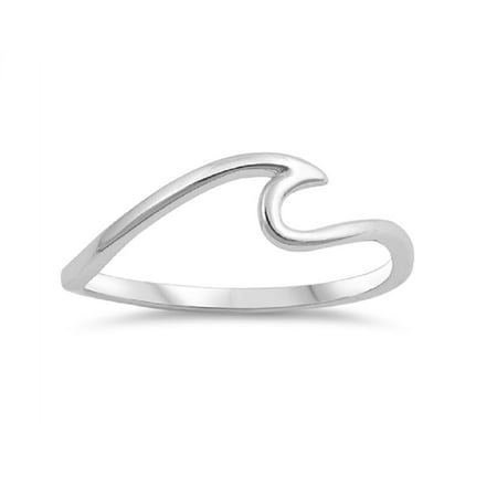 Sterling Silver Waves Fashion Ring - Rhodium Plated Sterling Silver Plain Wave Ring