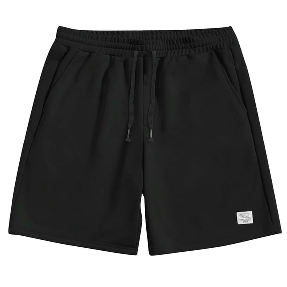 Mrmaere Men's French Terry Drawstring Shorts Relaxed Elastic Waist Closure Soft for Home Casual Lounging Black L