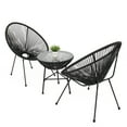 thumbnail image 3 of Veryke 3-Piece Outdoor Patio Wicker Conversation Bistro Furniture Set - Glass Top Table and 2 Chair - Black, 3 of 8