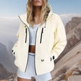 thumbnail image 6 of Womens Hooded Jackets, Long Sleeve Solid Zip up Loose Outerwear with Multiple Pockets, Outdoor Hiking Travel Wear | VerBelle,Beige 2XL, 6 of 8