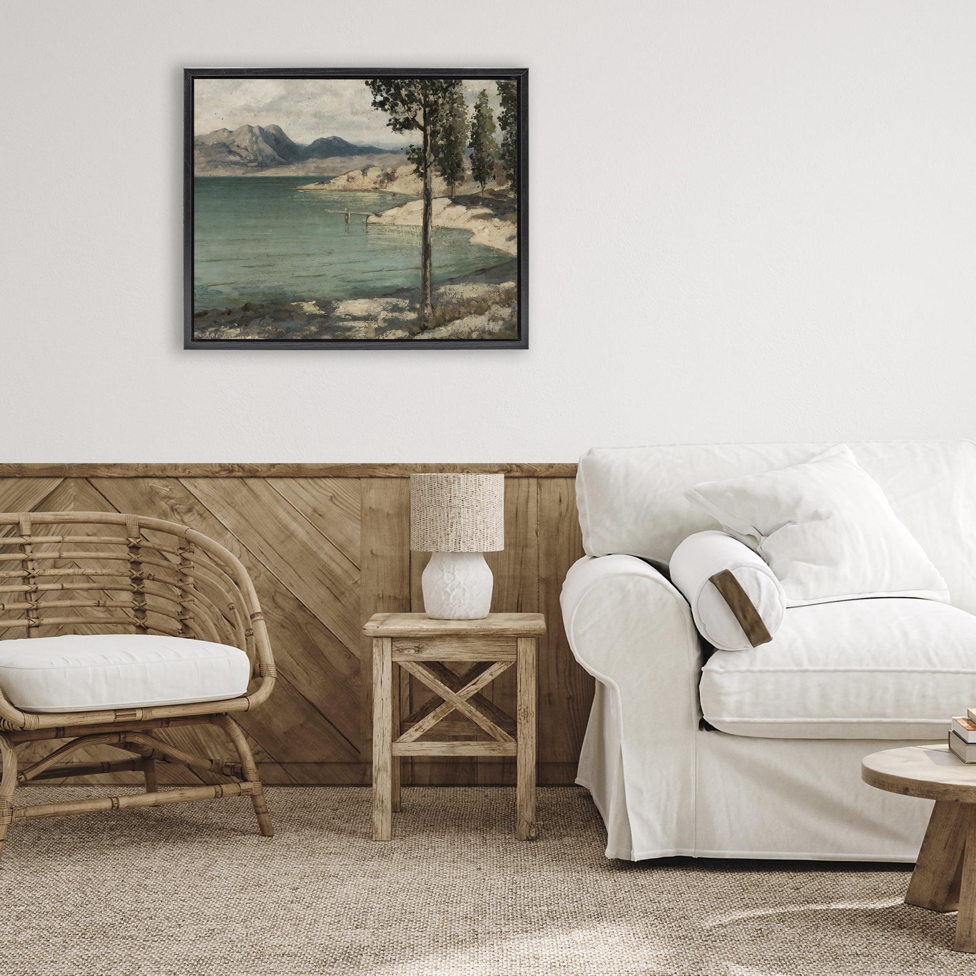 Stupell Industries Tranquil Shore with Trees Black Framed Floater Canvas Wall Art, design by Arlington Prints