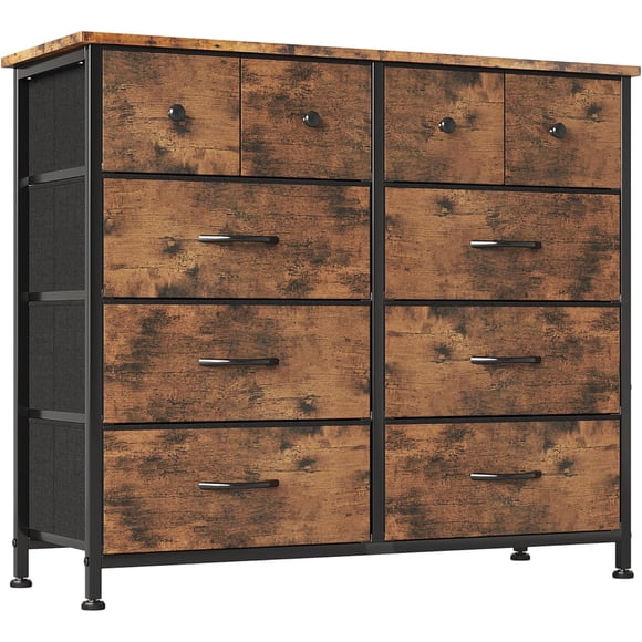 MUTUN Dresser for Bedroom, Commode De Chambre, 10 Storage Tall Fabric Drawer Dresser for Living Room Closet Hallway Entryway, Chest of Drawers, Organizer Unit, White
