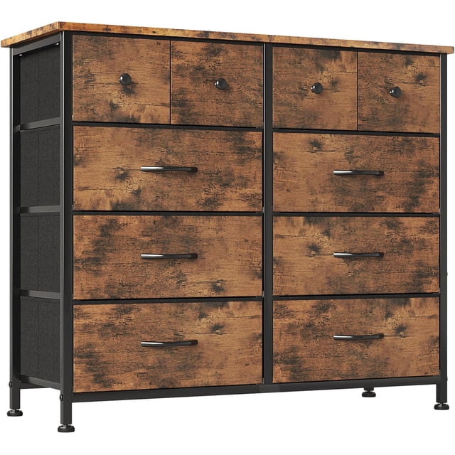 MUTUN Commode pour Chambre à Coucher, Commode de Chambre, Commode Haute à 10 Tiroirs en Tissu pour Salon, Garde-Robe, Couloir, Entrée, Commode à Tiroirs, Unité d'Organisation, Blanc