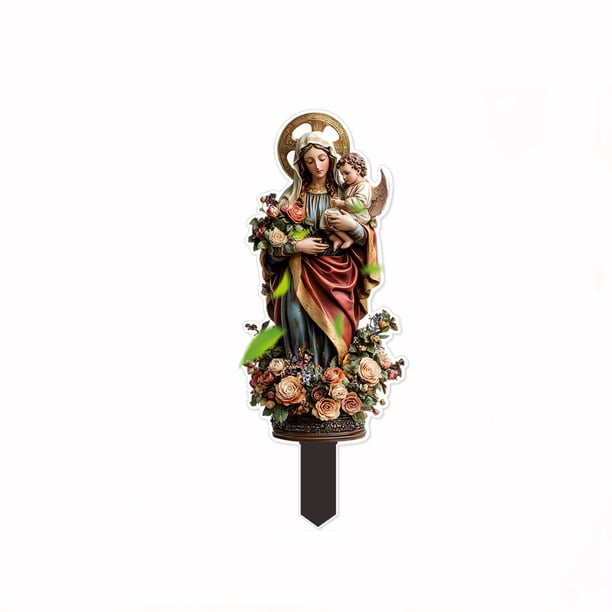 Decoración de jardín acrílica 2D con flores y niños para el Día de la Madre | Arte para exteriores | Regalo navideño resistente a la intemperie para mamá | Adorno decorativo para el suelo del hogar