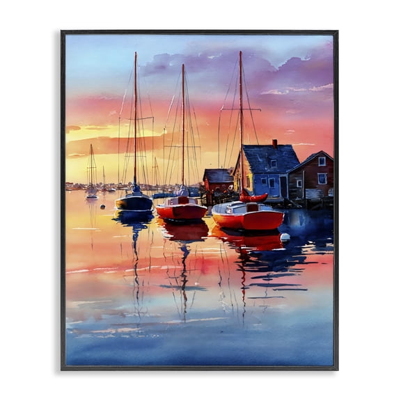 Stupell Industries Rustic Lodge Vivid Sunset at Docks Black Framed Giclee Art, 11 x 14, by Franklyn Gregory